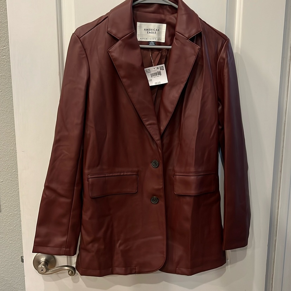 American Eagle Outfitters Burgundy Leather Blazer Jacket
